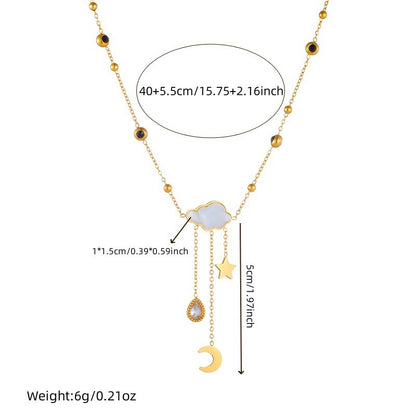 White Shell Cloud Star Moon Long Fringe Water Drop Fashion Necklace