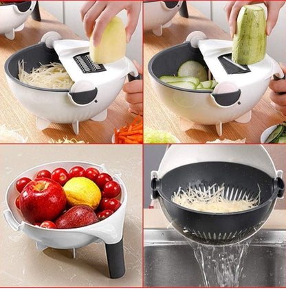 Portable Fruits And Vegetables Cutter And Chopper Set With Rotating Drain Basket