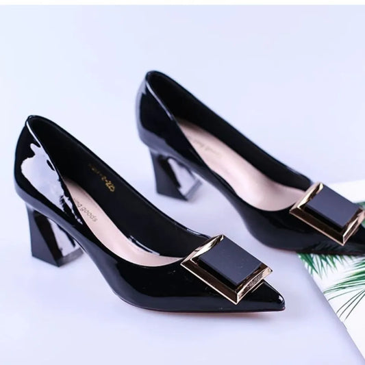 Women's Concise Patent Leather Shallow High Heels Shoes Pointed Toe Women Pumps