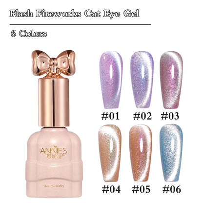 Reflective Cat Eye Gel Nail Polish Magnetic,Semi Permanent Crystal Cat's Eye 6-Color Set
