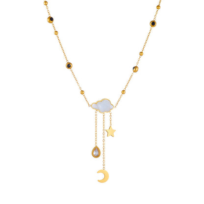 White Shell Cloud Star Moon Long Fringe Water Drop Fashion Necklace