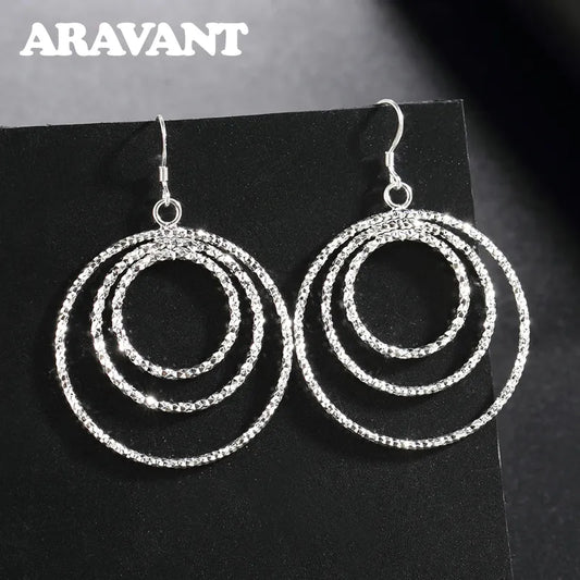 Three Round Circle Earrings Silver