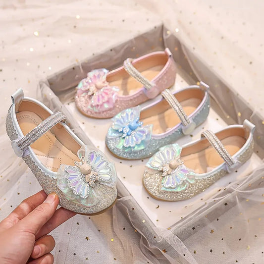 Children's Fashion Girl Mary Janes for Party Wedding Shows Bow Knot Little Rabbit Shiny Rhinestone Versatile Princess Shoes 2023